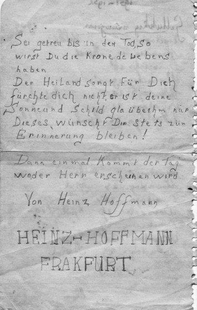 Briefje Heinz Hoffmann aan gezin Reitsma
